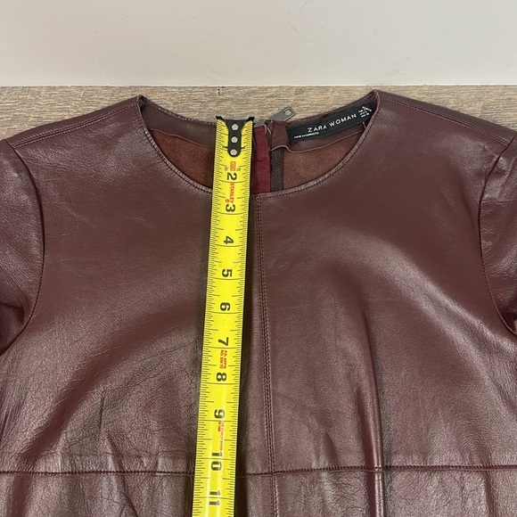 Zara Woman 100% Sheepskin Leather Dress (Deep Burgundy/Merlot) - Picture 11 of 12